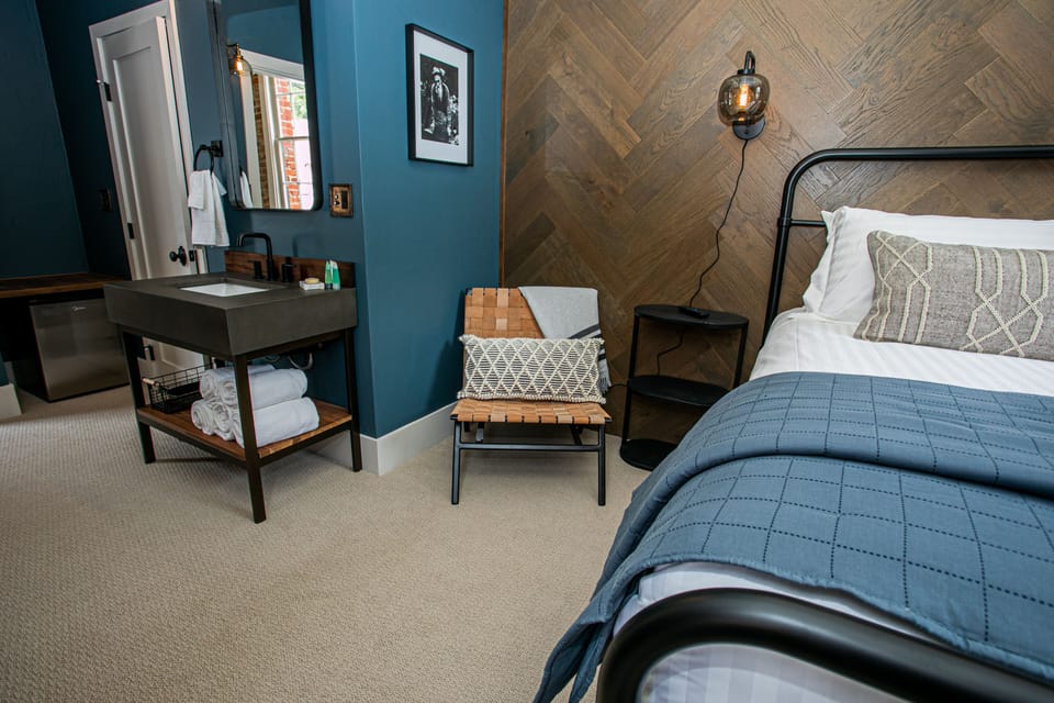 Cozy sophistication with modern rustic charm.