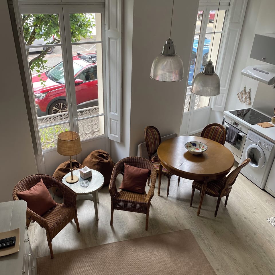View of Kitchen/dinner/seating from mezzanine