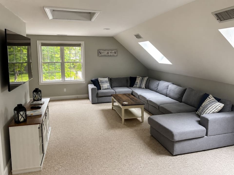 Oversized couch with coffee table