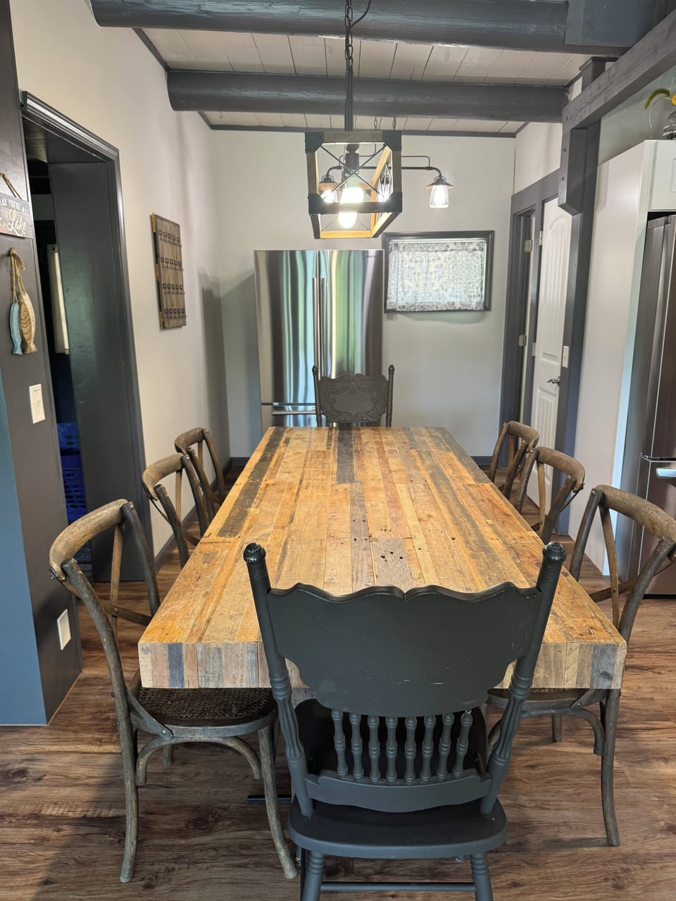 Dining table seats 8.