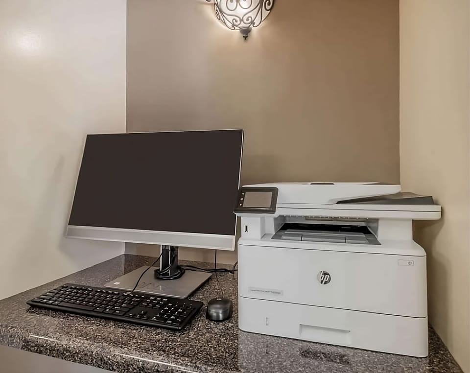 Stay productive with convenient printing and workspace essentials nearby.