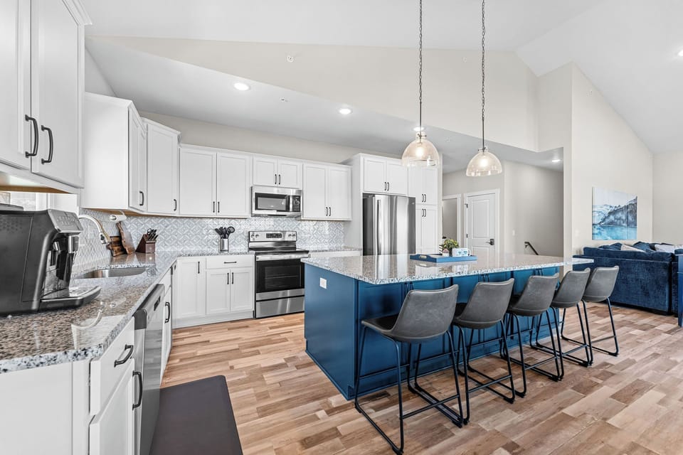 Whether it's snacks or a feast, the fully stocked kitchen and pantry have you covered. 