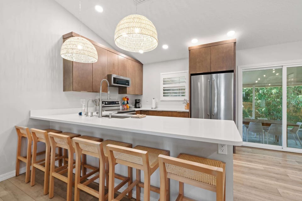 Grab a snack at the convenient kitchen island.