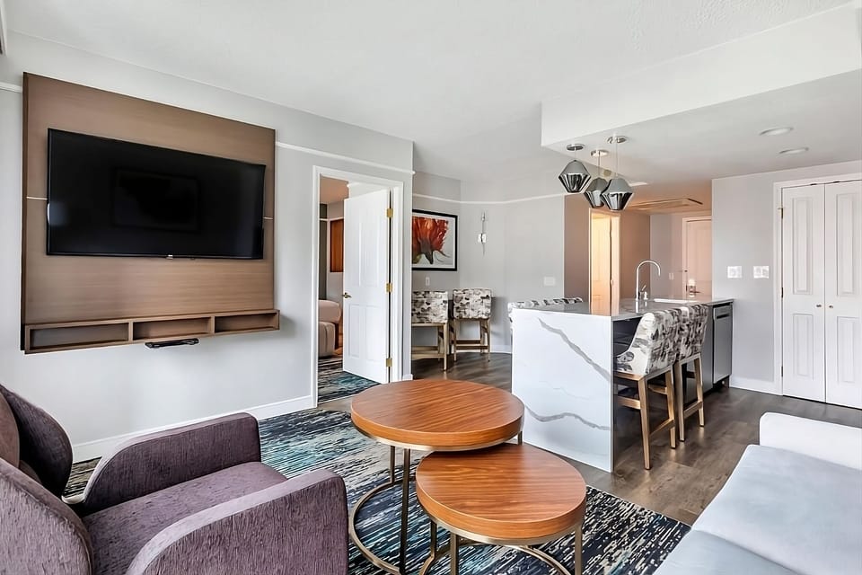 Lounge comfortably with a movie after exploring all day.
