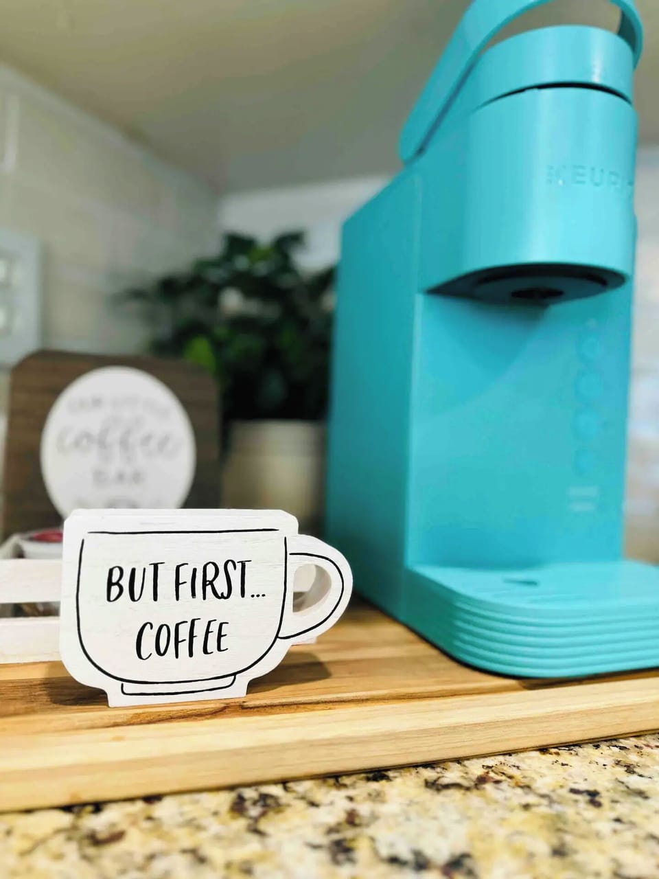 Of course, we have a Keurig coffee machine to help your day get started.