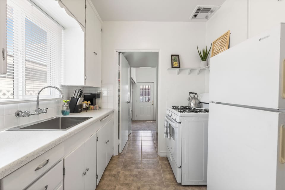 Kitchen with everything you need to cook and serve up a great meal. 