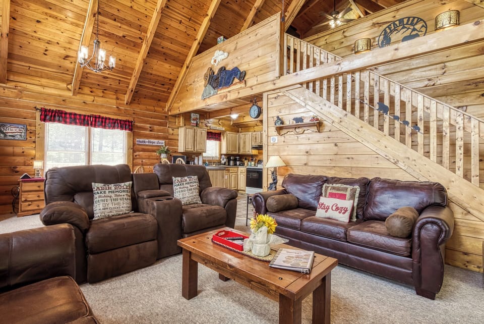 Log Cabin in the Smoky Mountains "Honey Dreams" - Living room and loft area