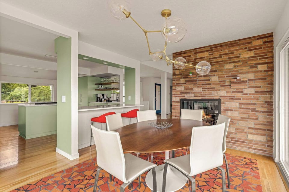 Enjoy the fireplace from the living room or from the dining room. 