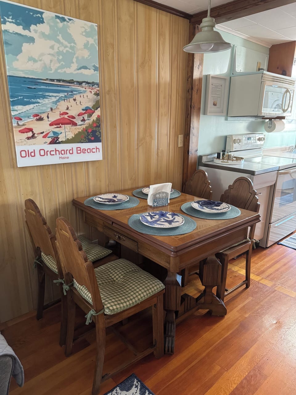 Expandable dining table in living room.  