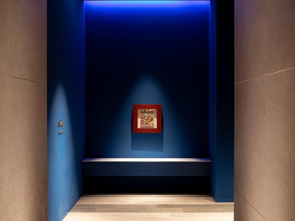 Lounge entrance Elevator hall El Dorado entrance decorated with drawings by Aldo Rossi