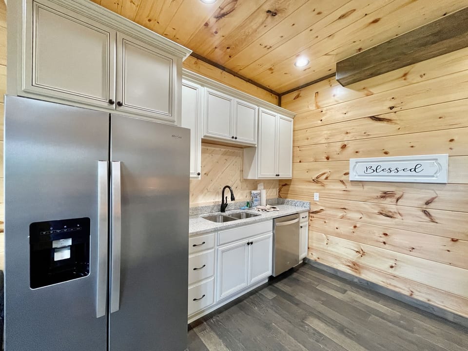 Indoors, Hardwood, Appliance, Refrigerator, Stained Wood