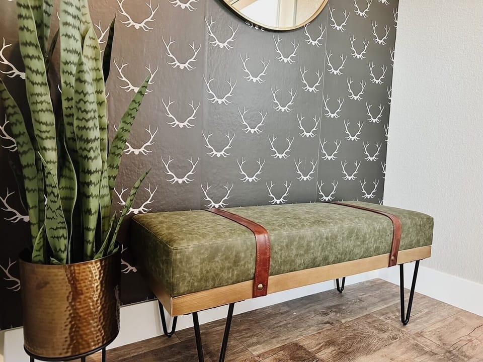 Be greeted by the front entryway with bench and large closet (on other side)