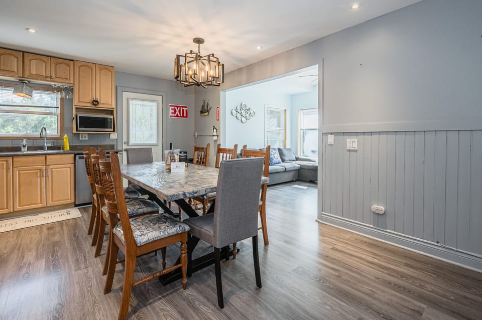 The large dining table is great for big meals and big families.