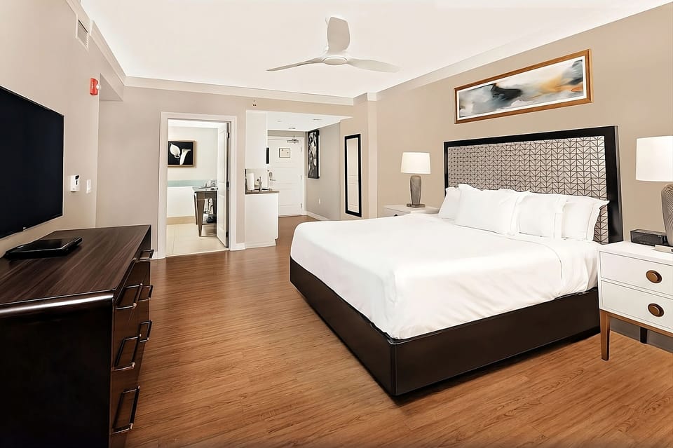 Stretch out in a bright, modern room made for rest.