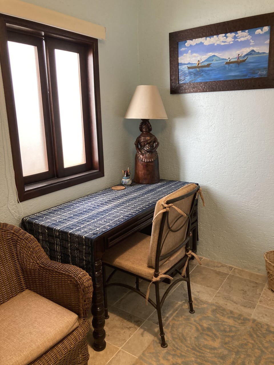 First floor BR with dedicated work area in front of window looking to patio