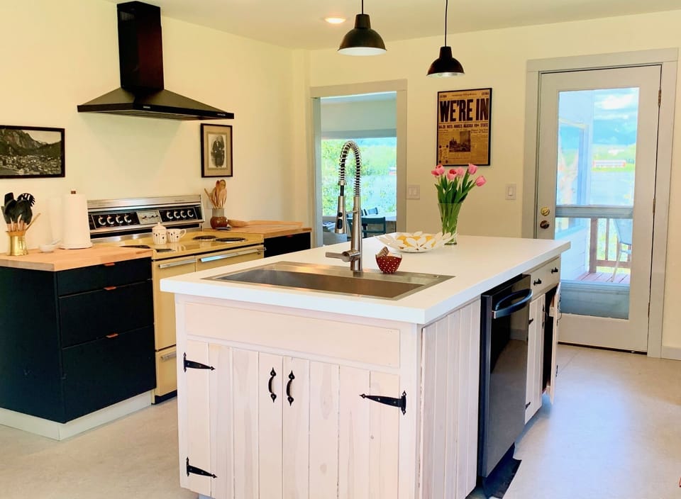 Kitchen island built my my dad in the 60s from local sawmill he once ran.
