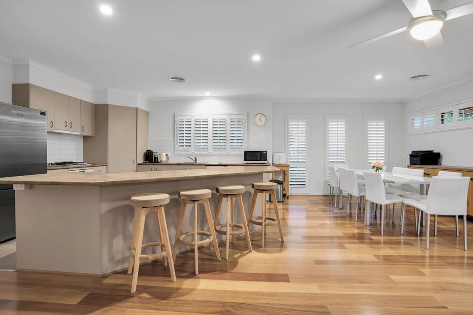 Large kitchen and dining area