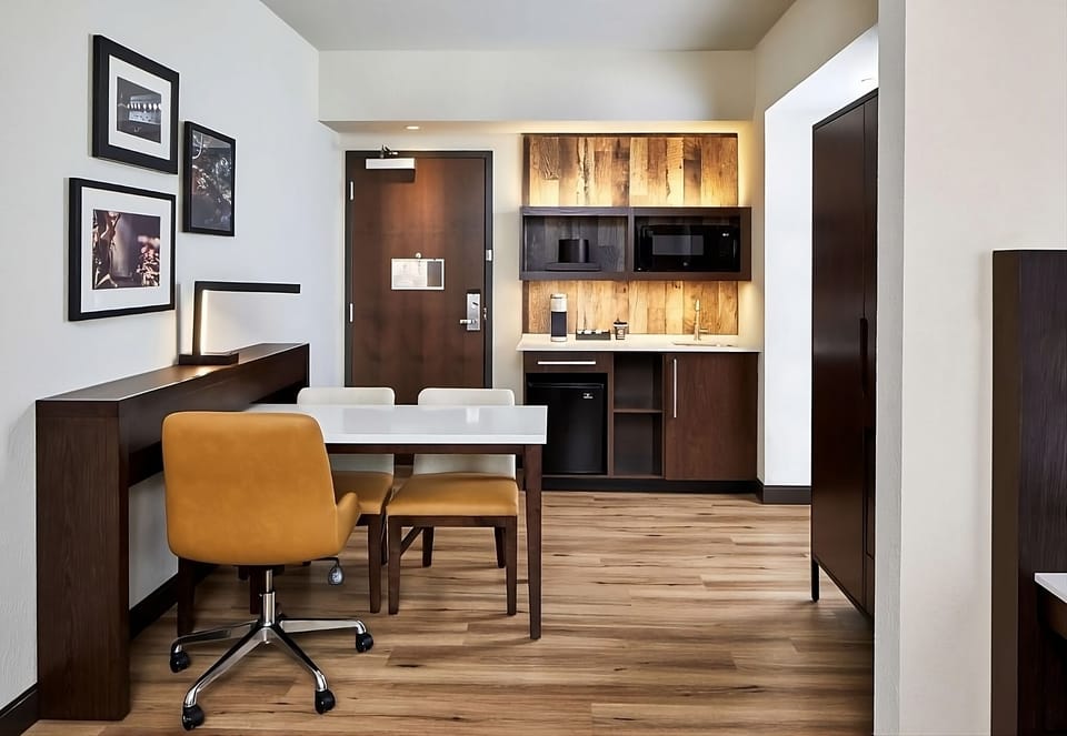 Settle in with a convenient kitchenette and comfortable dining nook.