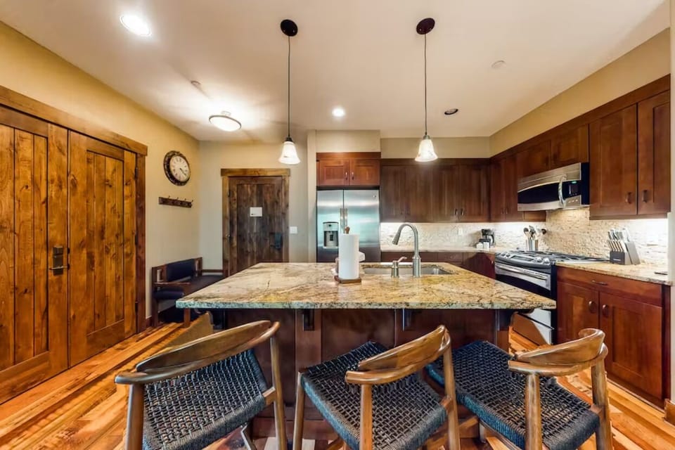 Large kitchen island with seating for three