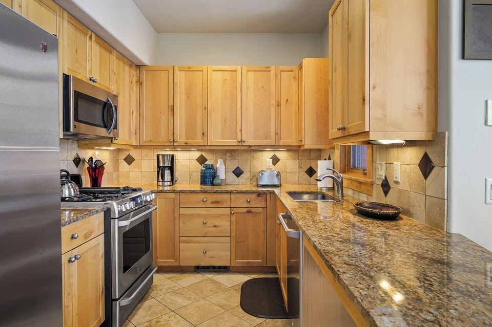Granite countertops and plenty of space for the chef in your group