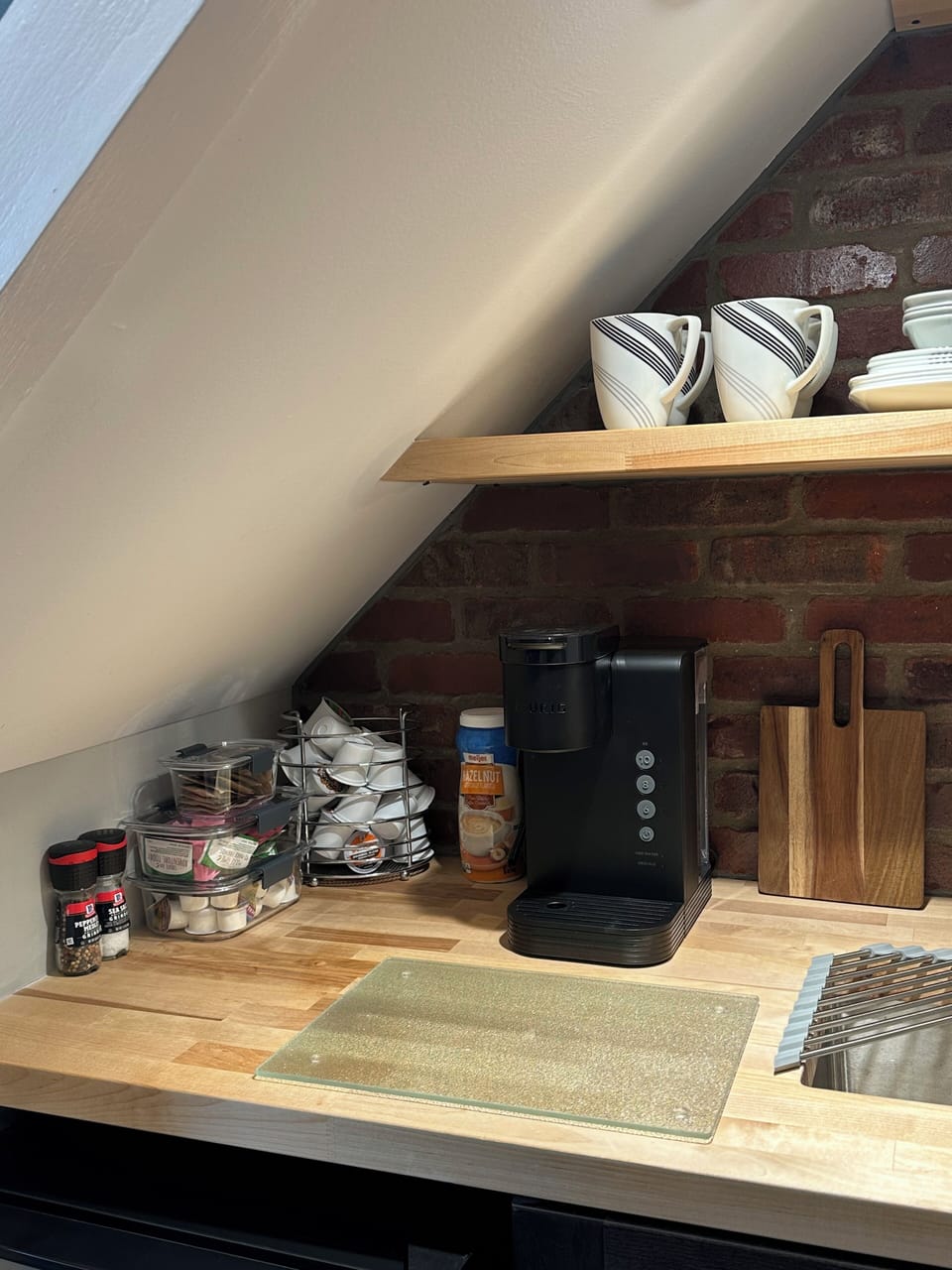Kitchenette with coffee station.