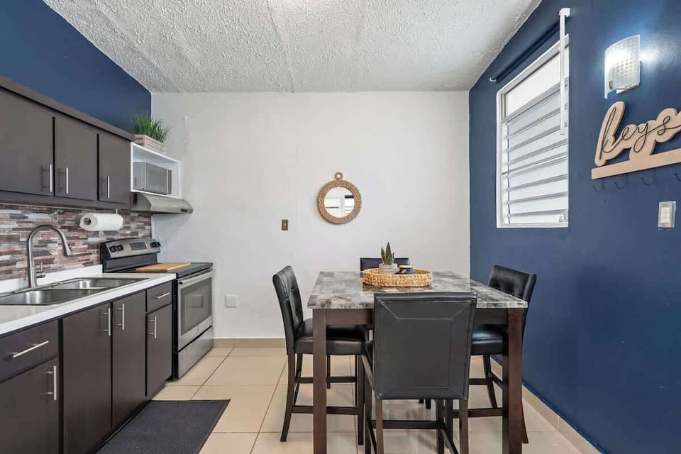 The kitchen has a comprehensive housewares package for full course meal prep