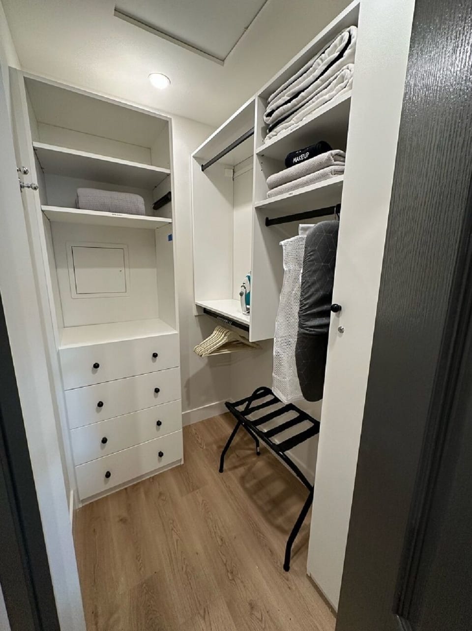 The closet in the master bedroom