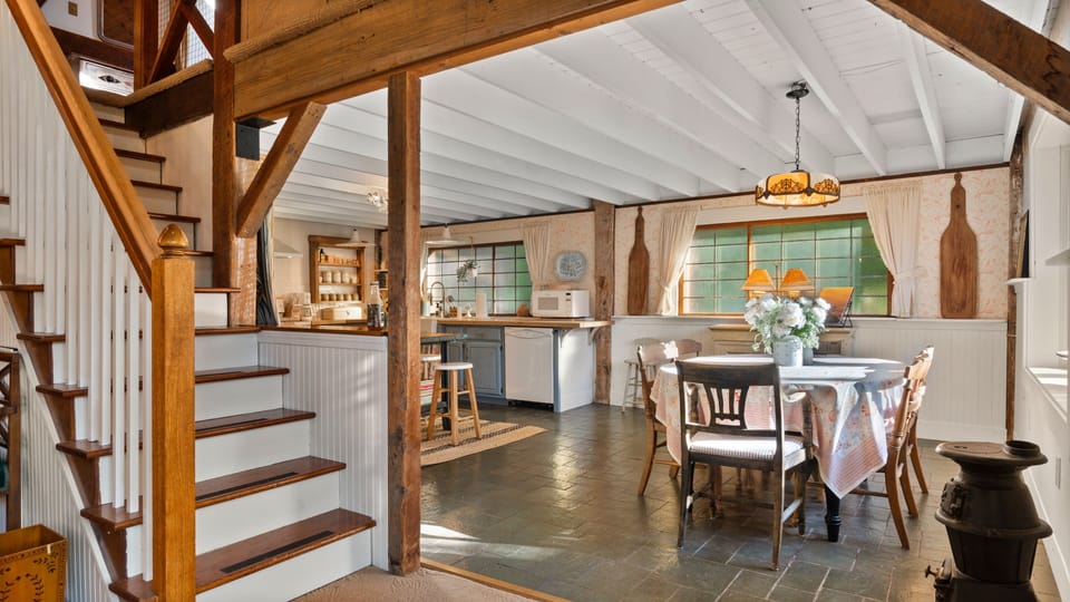 View into dining room and kitchen