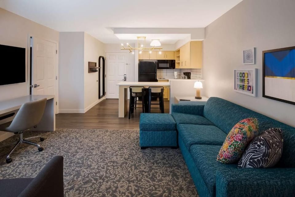 Lounge in an open-plan suite made for easy living.