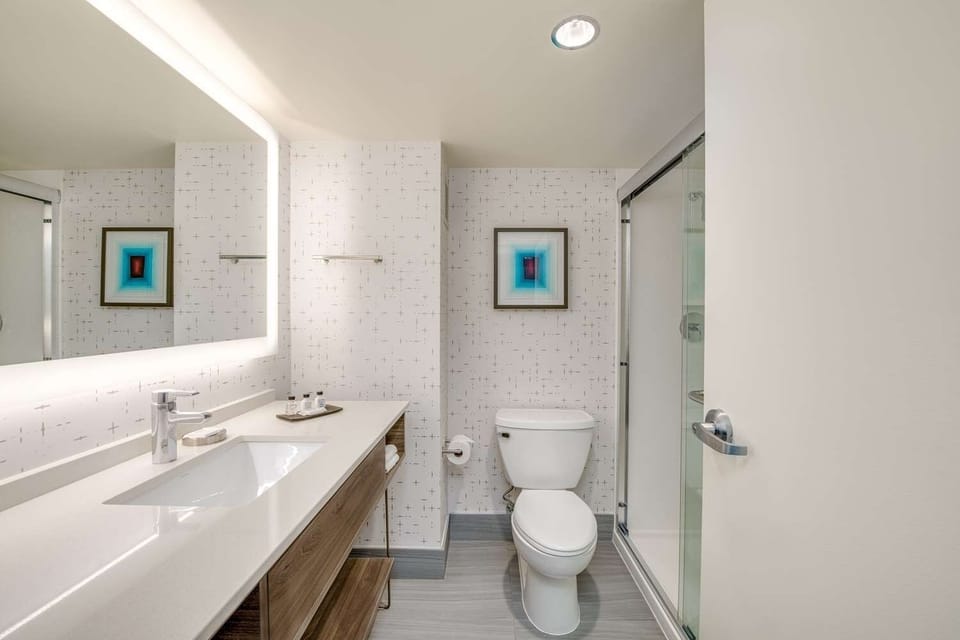Enjoy a sleek bathroom with a roomy walk-in shower.