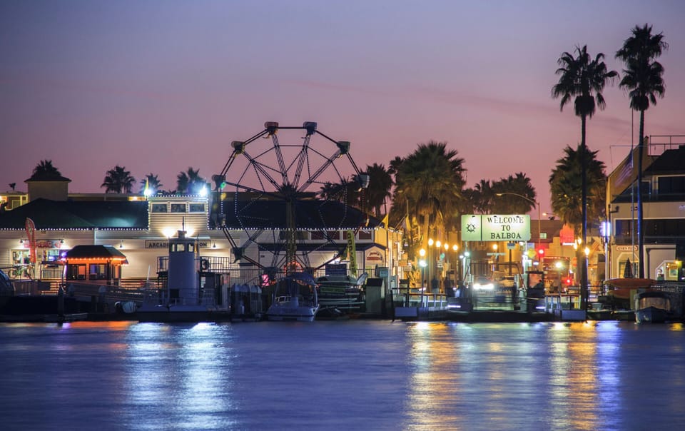 Enjoy Balboa Fun Zone's lively evening vibe, rides, games.