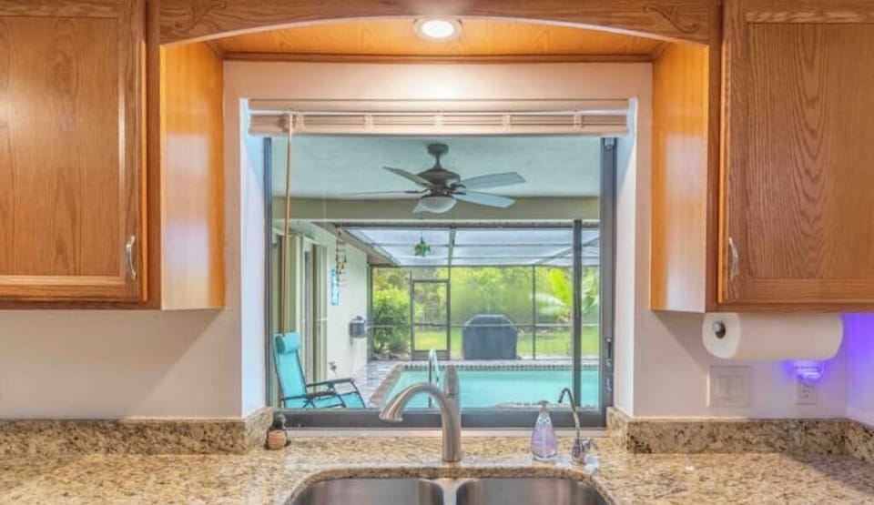 View from kitchen window overlooking lanai