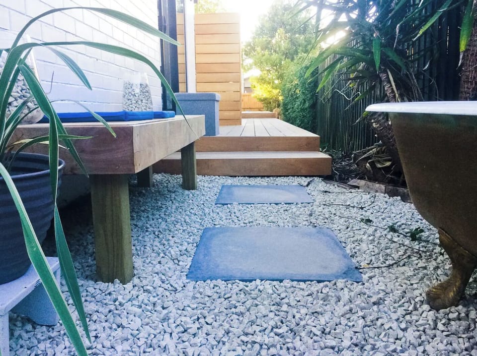 Late afternoon in your own private entry with clawfoot bath for stargazing. 