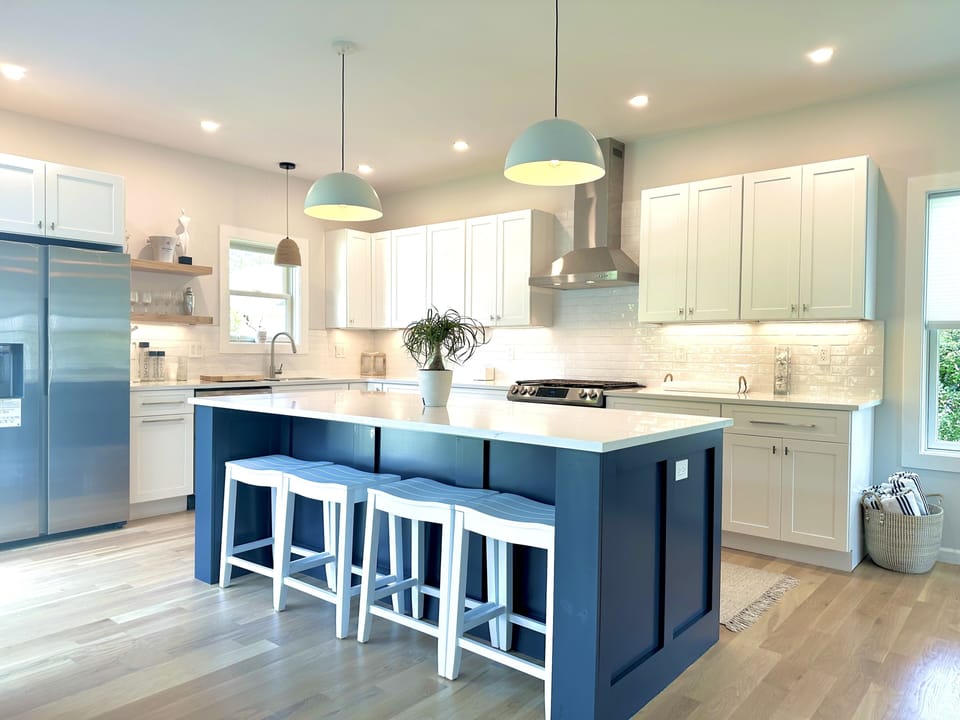 Oversized kitchen island with built in microwave