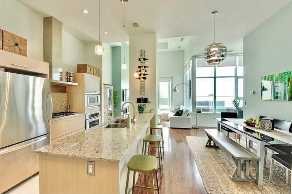 Open space from kitchen to dining area 