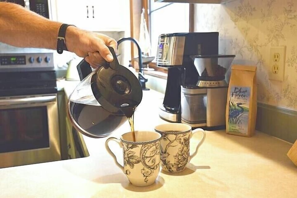 Brew the perfect cup with the Cuisinart  coffee maker and adjustable coffee grinder - no filters necessary! Coffee not provided, but we recommend Samish Island's own Blue Heron Coffee