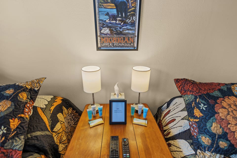 Travel size shampoo, conditioner, lotion and soap for guests. 