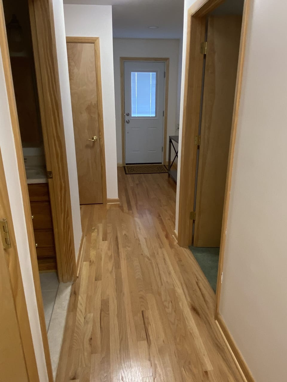Hall to bedrooms and back door out to deck