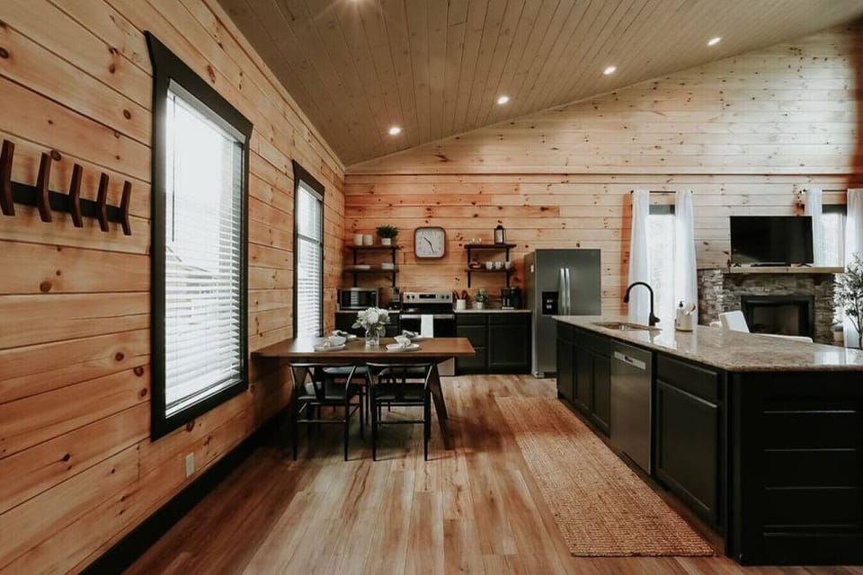 Open kitchen with plenty of seating.