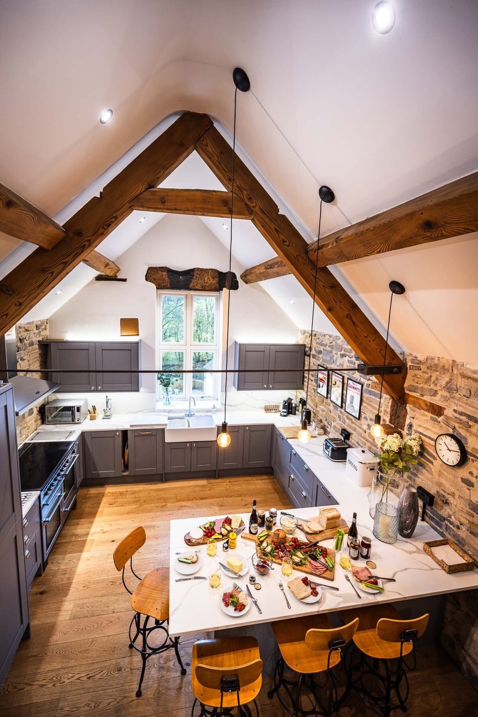 The breakfast bar is perfect for laying out a spread or casual dining.