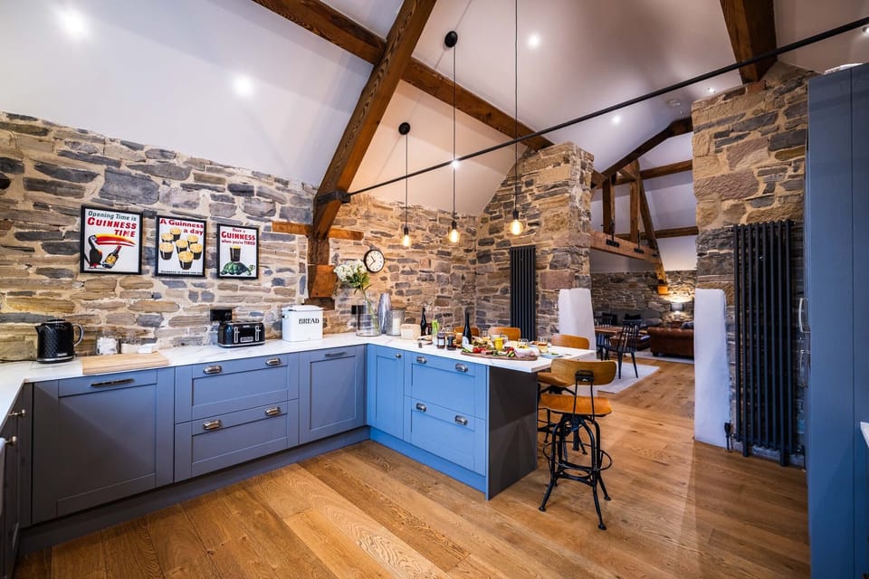 The kitchen is just off the main living space.