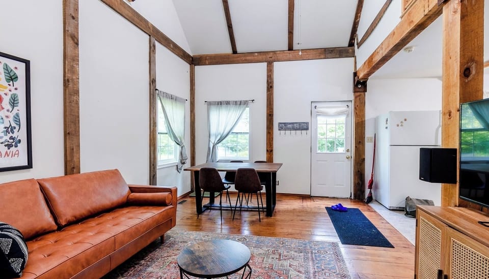 Dining area with a new live edge dining table