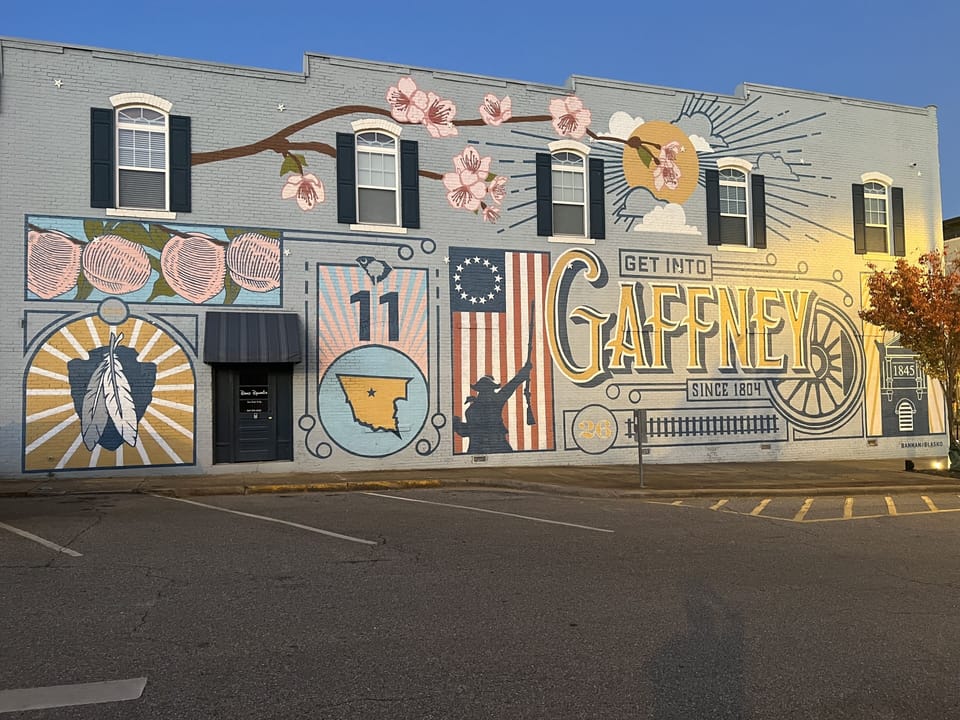 The beautiful mural on the side of the building in the heart of downtown Gaffney
