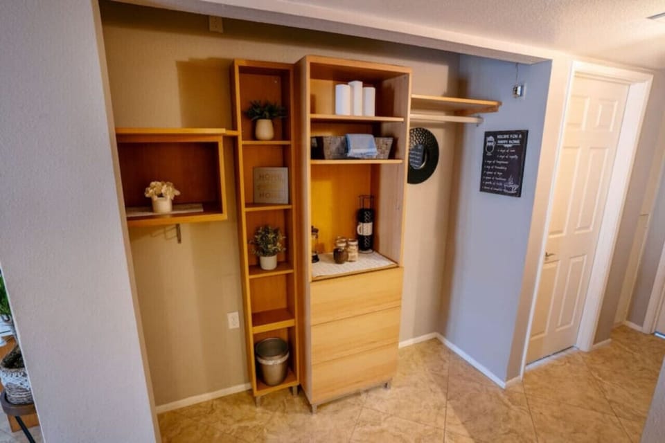 Coffee bar stocked with your favorites in the drawers :)