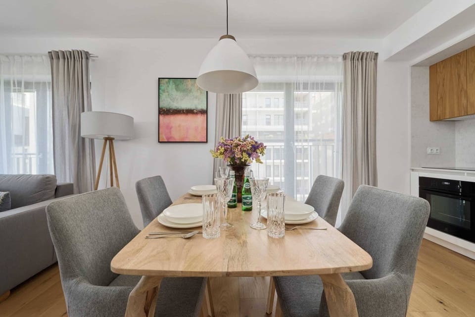 Dining table and chairs.