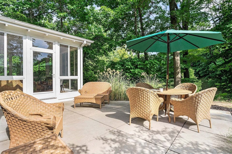 Patio is just off the sun room and kitchen