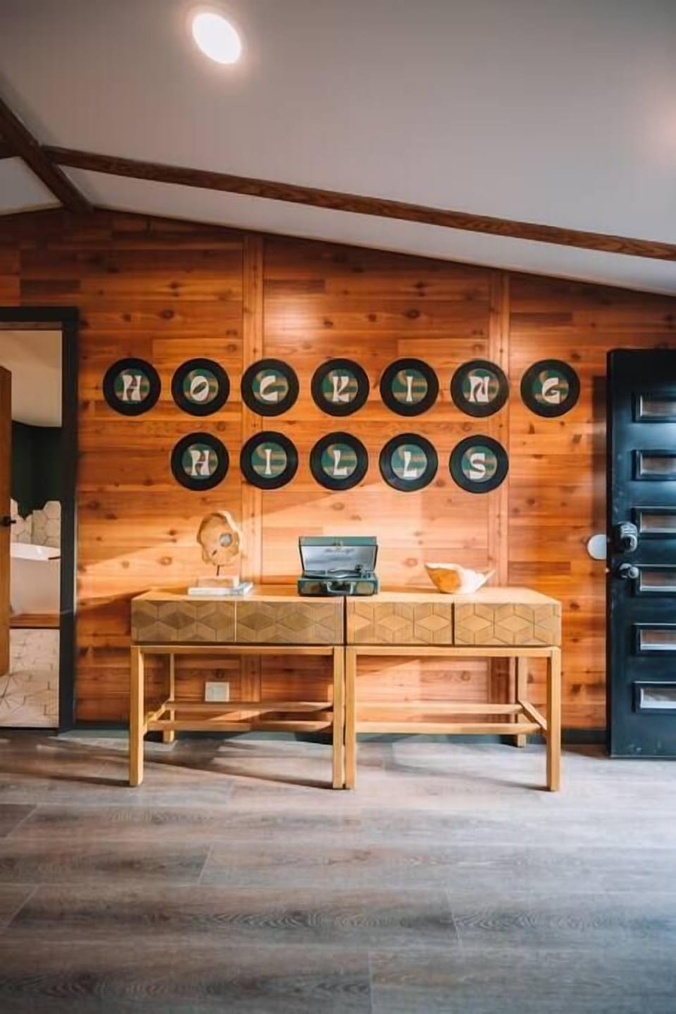 Entry table with bluetooth enabled record player