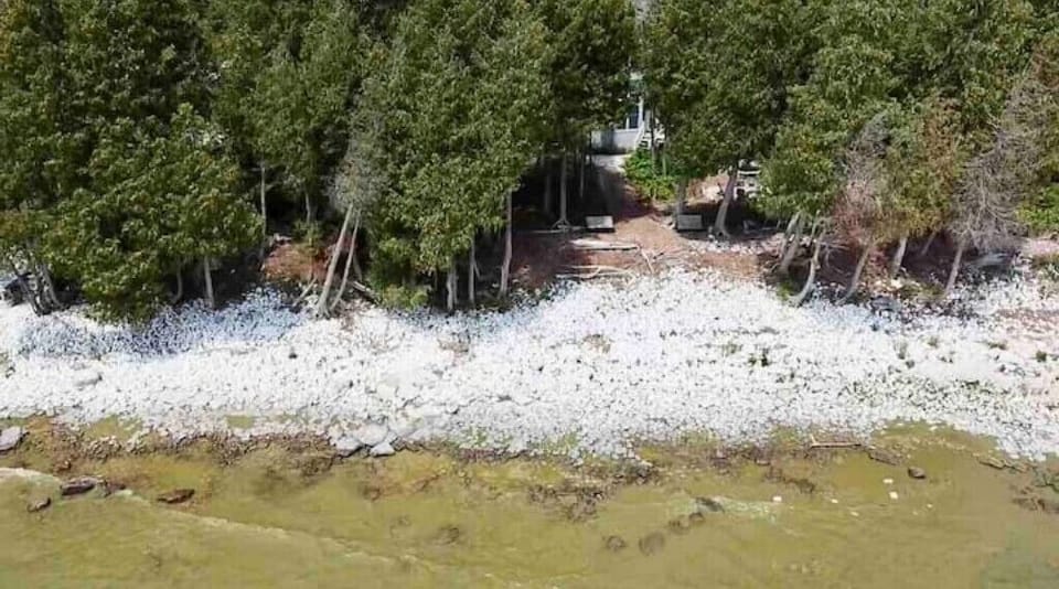 Property features 105' of private beach frontage.