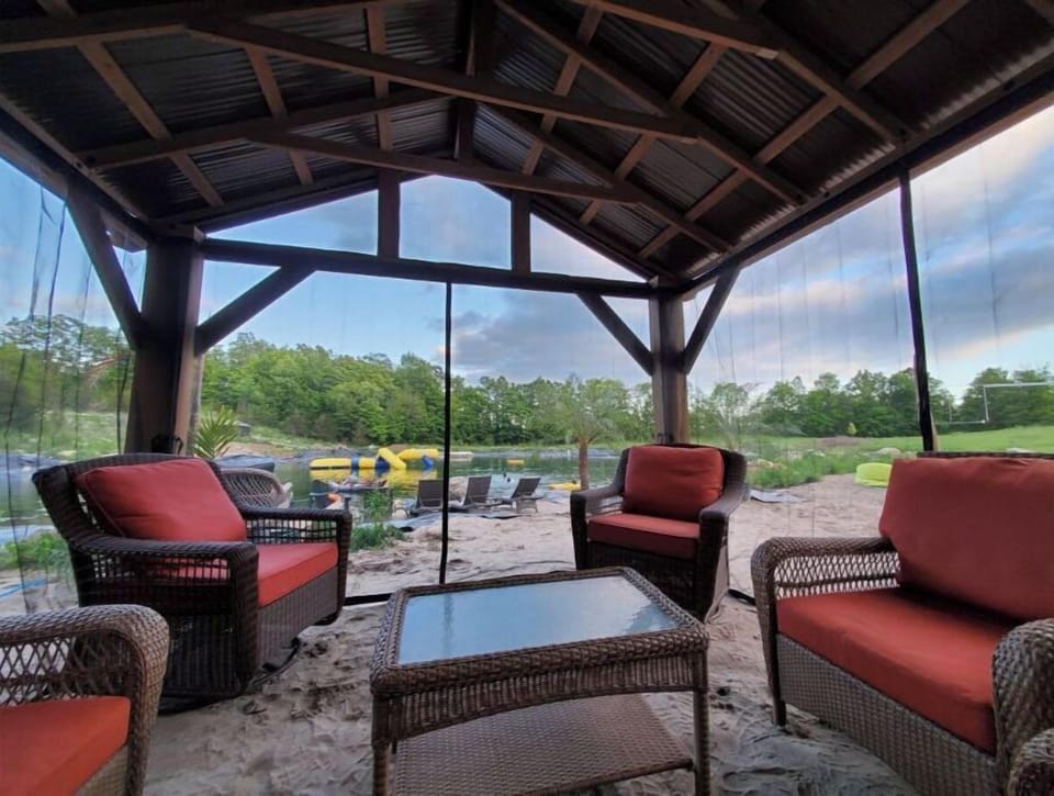 1 of the 2 Gazebos on the beach for relaxing lakeside in the shade. 