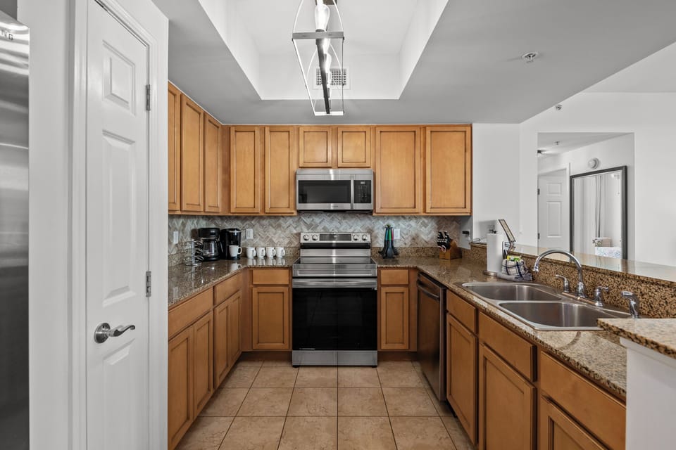 Plenty of room in the open kitchen concept for family meal prep.